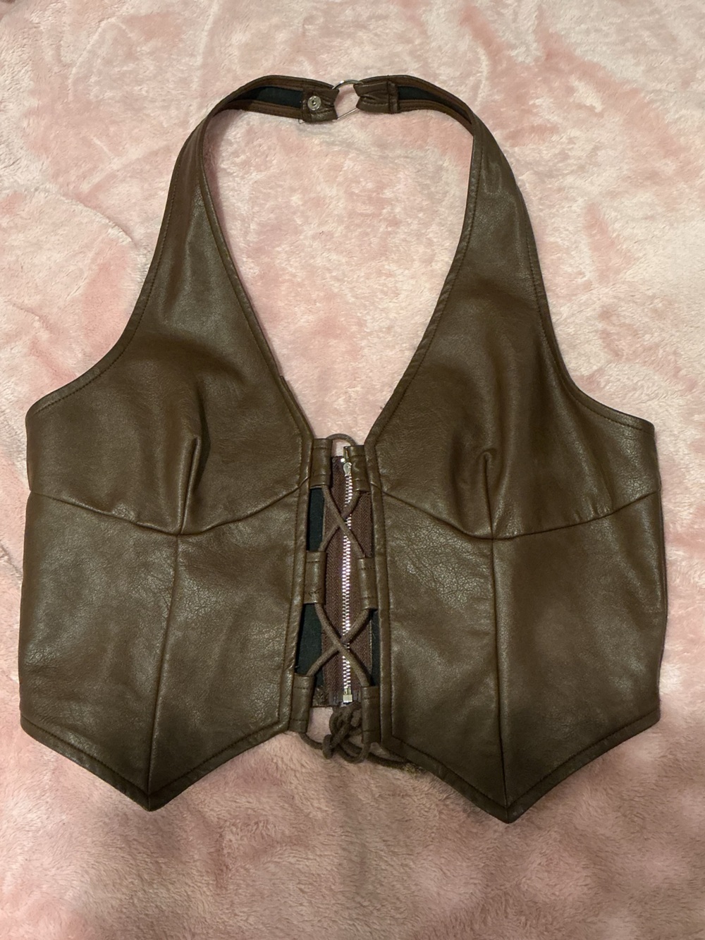 AKIRA Brown Leather Lace up Corset size L